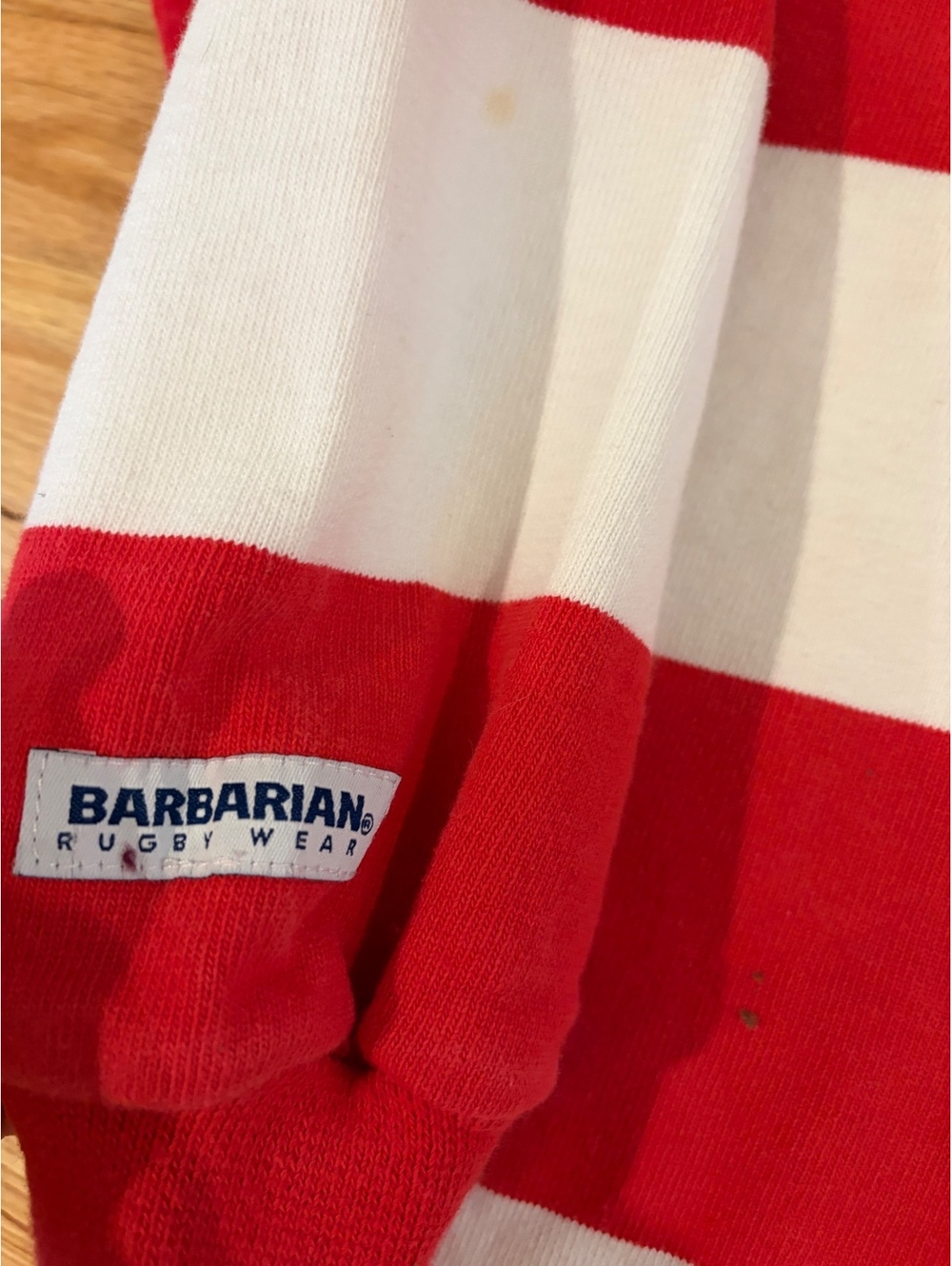 Vintage Barbarian Rugby Shirt Red White Striped Oversized Polo Small 90s - Picture 5 of 8